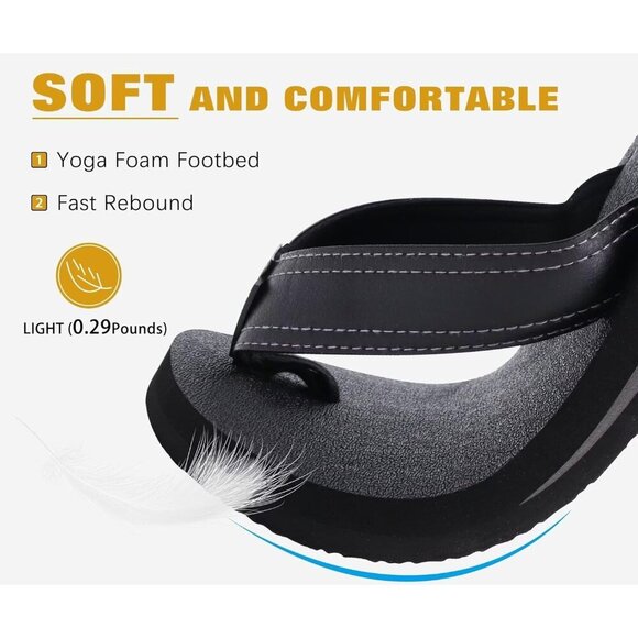〽️Men\'s Flip Flop Sandal Black Leather Slip On Arch Support Comfort Shoes